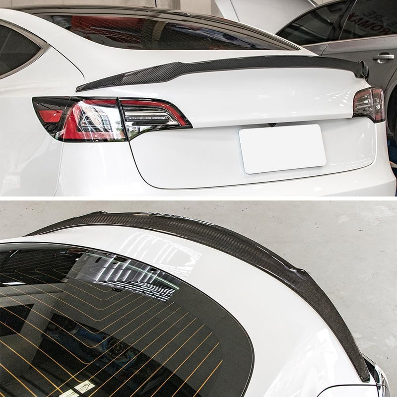 AeroBon Real Carbon Fiber Trunk Spoiler Wing Compatible with 2017-2023 Tesla Model 3 Spoiler (Rev Style)