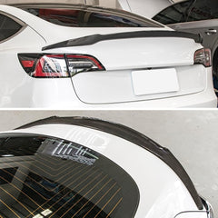 AeroBon Real Carbon Fiber Trunk Spoiler Wing Compatible with 2017-2023 Tesla Model 3 Spoiler (Rev Style)