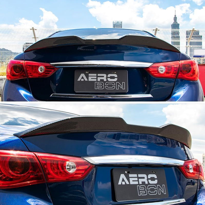 AeroBon Real Carbon Fiber Trunk Spoiler Compatible with 2014-2024 Infiniti Q50 Q50S Spoiler (MP Style 2024 Design)