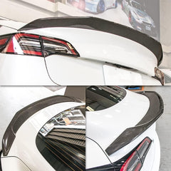 AeroBon Real Carbon Fiber Trunk Spoiler Compatible with 2017-2023 Tesla Model 3 Rear Spoiler (Big Style)