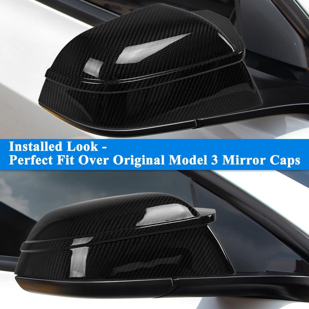 AeroBon Prepreg Dry Carbon Fiber Mirror Cap Overlays Compatible with 2017-2025 Tesla Model 3 Mirror Caps (SL Style) Sport Line