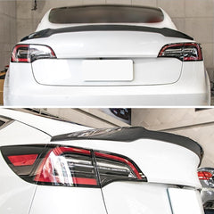 AeroBon Real Carbon Fiber Trunk Spoiler Wing Compatible with 2017-2023 Tesla Model 3 Spoiler (Rev Style)