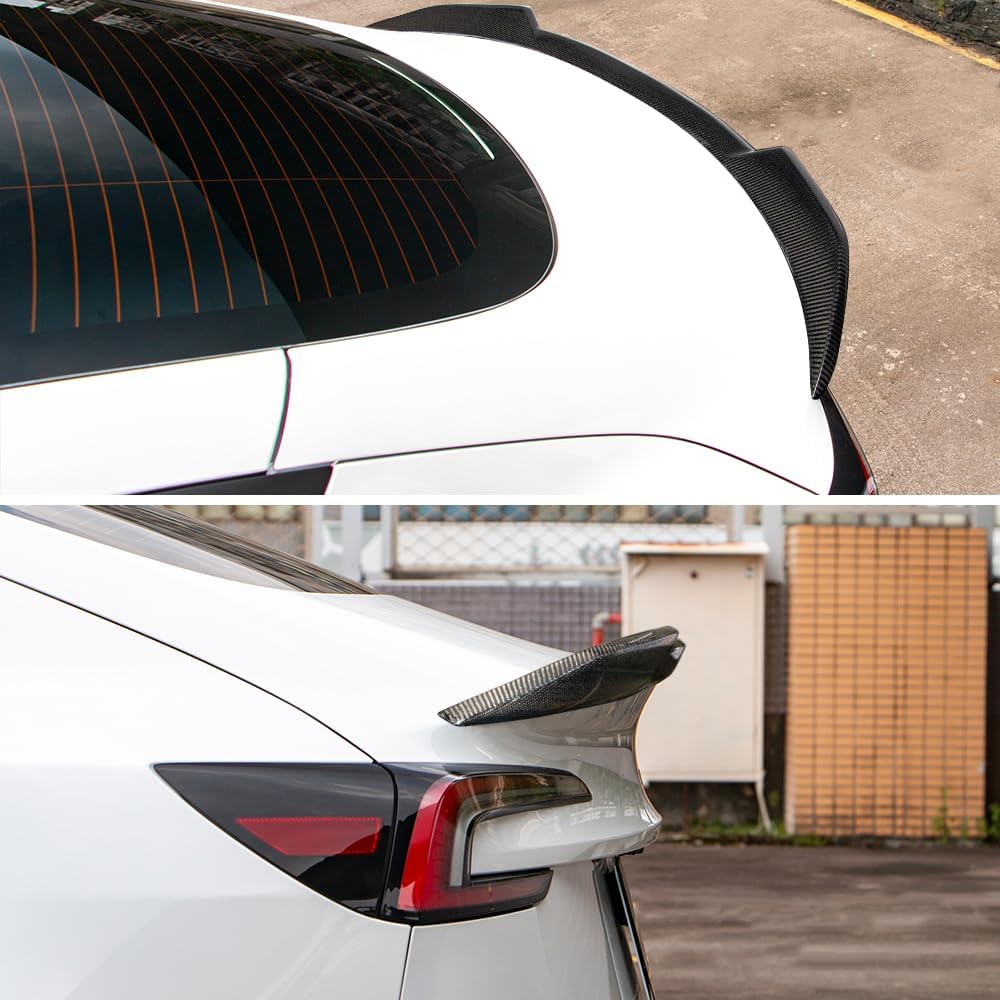 AeroBon Real Carbon Fiber Trunk Spoiler Compatible with 2024-2026 Tesla Model 3 Highland Rear Spoiler (GC Style) Grand Curve