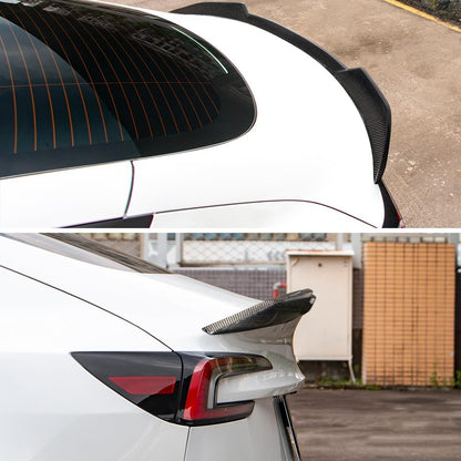 AeroBon Real Carbon Fiber Trunk Spoiler Compatible with 2024-2026 Tesla Model 3 Highland Rear Spoiler (GC Style) Grand Curve