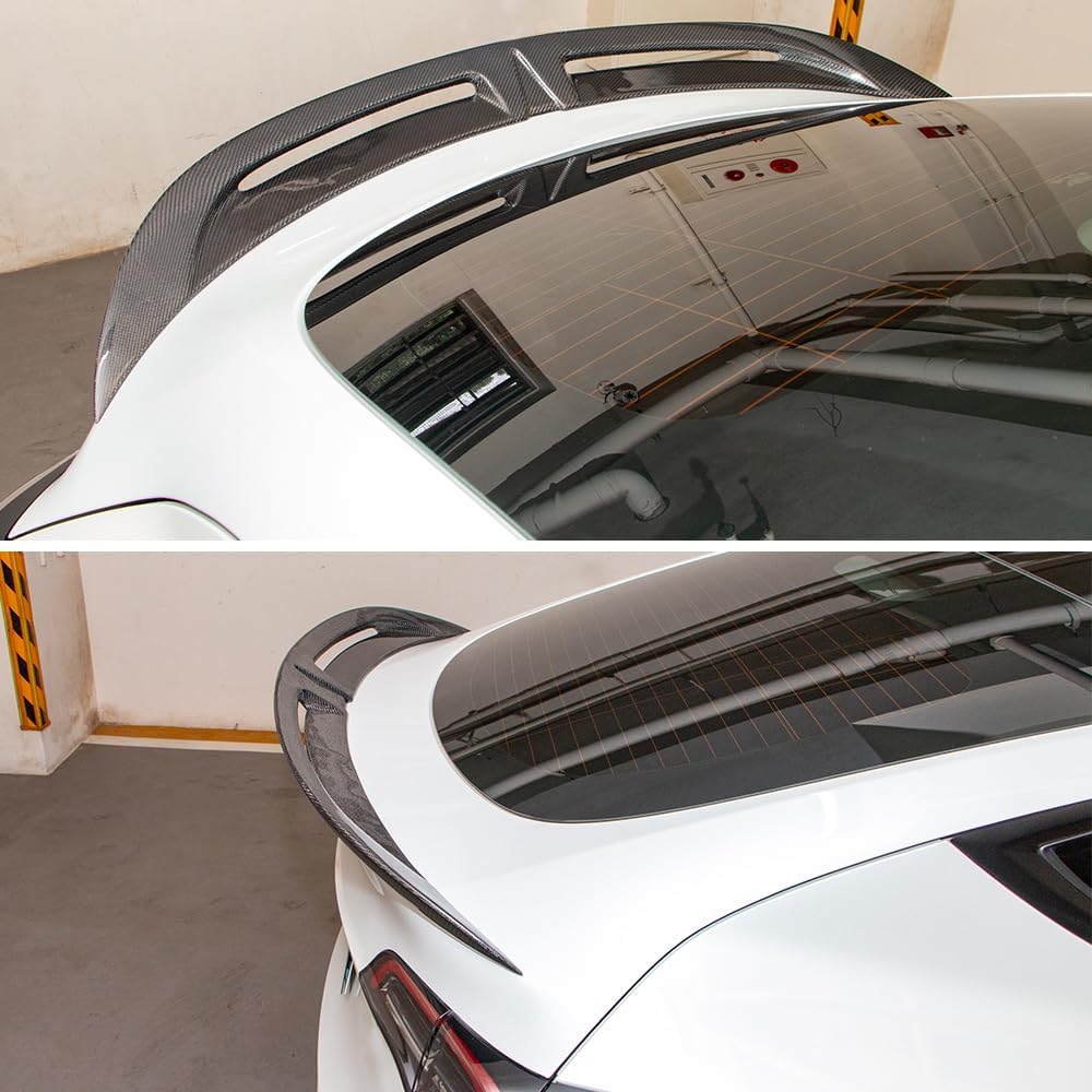 AeroBon Real Carbon Fiber Trunk Spoiler Compatible with 2020-2024 Tesla Model Y Rear Spoiler (Turbo Style) Turbo Aero