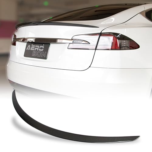 AeroBon Real Carbon Fiber Trunk Spoiler Compatible with 2012-2025 Tesla Model S Spoiler (Plaid Style)