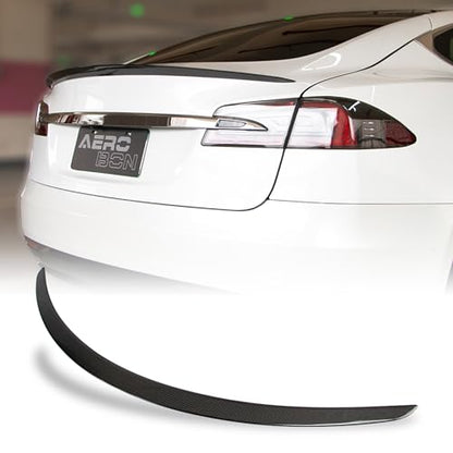 AeroBon Real Carbon Fiber Trunk Spoiler Compatible with 2012-2025 Tesla Model S Spoiler (Plaid Style)
