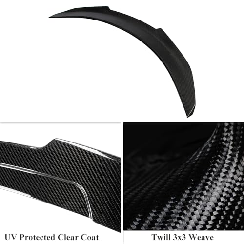 AeroBon Real Carbon Fiber Trunk Spoiler Compatible with 2024 2025 Tesla Model 3 Highland Spoiler (H Style)