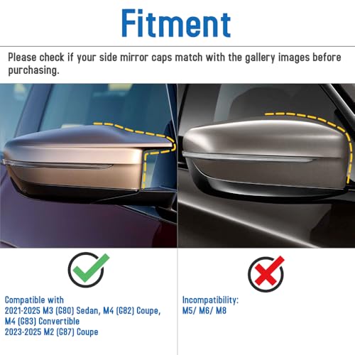 AeroBon Real Carbon Fiber Side Mirror Covers Compatible with 2021-2025 BMW G80 M3 G82 G83 M4, 2023-2025 G87 M2 Mirror Caps (Replacement Style)