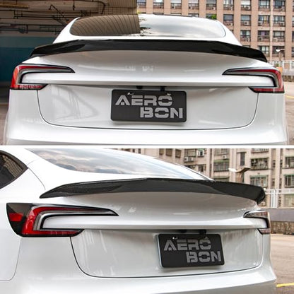 AeroBon Real Carbon Fiber Trunk Spoiler Compatible with 2024-2026 Tesla Model 3 Highland Rear Spoiler (MaxForm Style) Maximum Formation