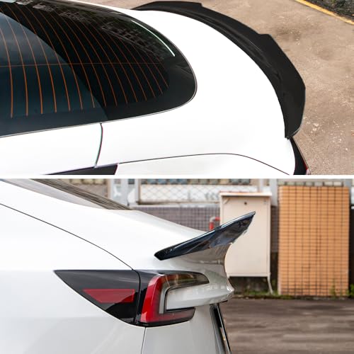 AeroBon Real Carbon Fiber Trunk Spoiler Compatible with 2024-2026 Tesla Model 3 Highland Rear Spoiler (H Style) High Kick