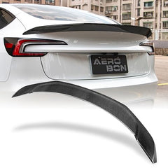 AeroBon Real Carbon Fiber Trunk Spoiler Compatible with 2024 2025 Tesla Model 3 Highland Spoiler (Big Style)