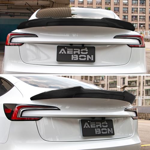 AeroBon Real Carbon Fiber Trunk Spoiler Compatible with 2024-2026 Tesla Model 3 Highland Rear Spoiler (H Style) High Kick