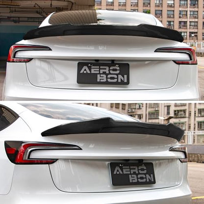 AeroBon Real Carbon Fiber Trunk Spoiler Compatible with 2024-2026 Tesla Model 3 Highland Rear Spoiler (H Style) High Kick