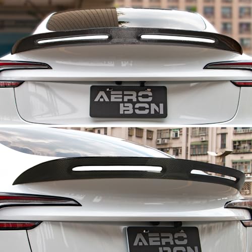 AeroBon Real Carbon Fiber Trunk Spoiler Compatible with 2024-2026 Tesla Model 3 Highland Rear Spoiler (Turbo Style)