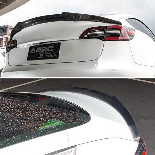 AeroBon Real Carbon Fiber Trunk Spoiler Compatible with 2017-2023 Tesla Model 3 Rear Spoiler (MV Style) Motorsport Version