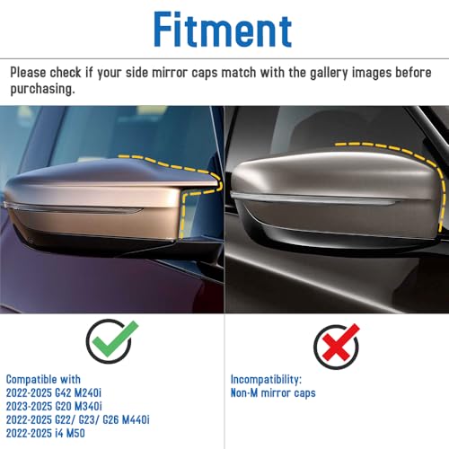 AeroBon Real Carbon Fiber Side Mirror Covers Compatible with 2022-2025 BMW G42 M240i, G20 M340i, G22 G23 G26 M440i, i4 M50 Mirror Caps (Replacement Style)
