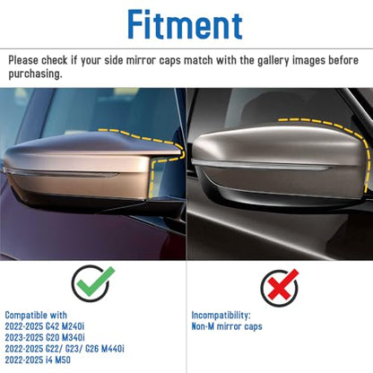 AeroBon Real Carbon Fiber Side Mirror Covers Compatible with 2022-2025 BMW G42 M240i, G20 M340i, G22 G23 G26 M440i, i4 M50 Mirror Caps (Replacement Style)