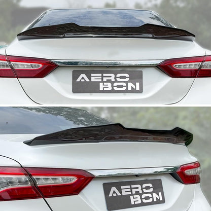 AeroBon Real Carbon Fiber Trunk Spoiler Compatible with 2018-2024 Toyota Camry Rear Spoiler (H Style) High Kick
