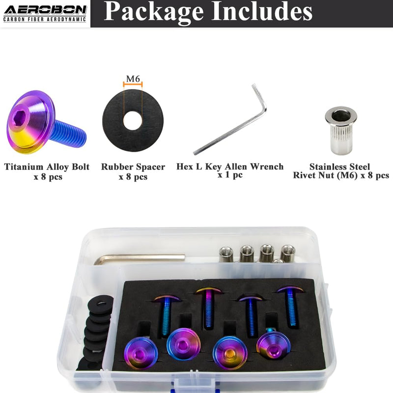 AeroBon Titanium Bolt Kit M6 x 20mm GR5 Button Head 18mm Head for Engine Bay Exterior Body Panels and Motorcycle Dress Up (Rainbow)