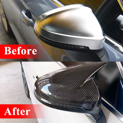 AeroBon Real Carbon Fiber Side Mirror Covers Compatible with 2017-2024 Audi A4 S4 (B9) Sedan, A5 S5 RS5 (B9) Sportback and Coupe Mirror Caps with Lane Assist