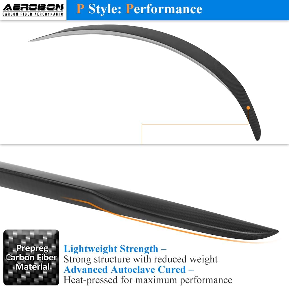 AeroBon Prepreg Dry Carbon Fiber Matte Finish Trunk Spoiler Compatible with 2025 2026 Tesla Model Y Juniper Rear Spoiler (Performance Style)