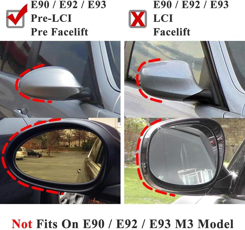 AeroBon Real Carbon Fiber Side Mirror Covers Compatible with 2005-2008 BMW 3-Series E90 E91 E92 E93 (pre-LCI) / BMW 1-Series E81 E82 E87 E88 (Pre-LCI) Mirror Caps