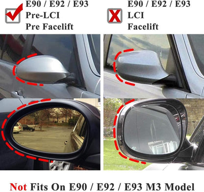AeroBon Real Carbon Fiber Side Mirror Covers Compatible with 2005-2008 BMW 3-Series E90 E91 E92 E93 (pre-LCI) / BMW 1-Series E81 E82 E87 E88 (Pre-LCI) Mirror Caps