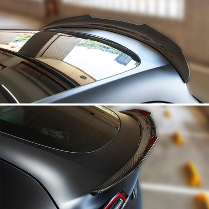 AeroBon Real Carbon Fiber Trunk Spoiler Compatible with 2020-2024 Tesla Model Y Rear Spoiler (H Style) High Kick