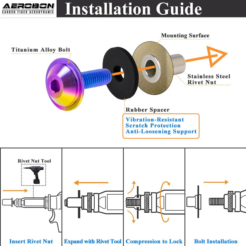 AeroBon Titanium Bolt Kit M6 x 20mm GR5 Button Head 18mm Head for Engine Bay Exterior Body Panels and Motorcycle Dress Up (Rainbow)