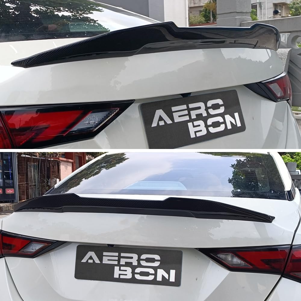AeroBon Real Carbon Fiber Trunk Spoiler Compatible with 2020-2025 Nissan Sentra Rear Spoiler (H Style) High Kick