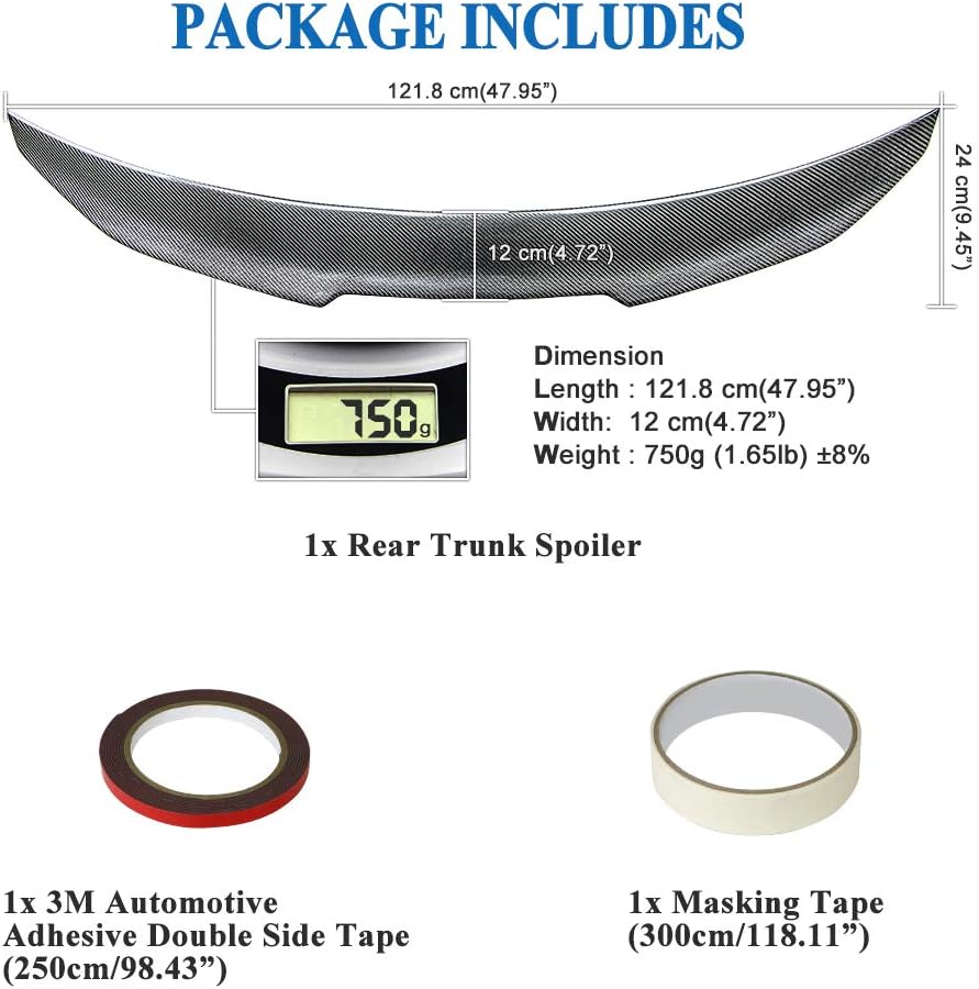 AeroBon Real Carbon Fiber Trunk Spoiler Compatible with 2008-2011 Audi A4 B8 Sedan Spoiler (H Style)