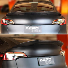 AeroBon Real Carbon Fiber Trunk Spoiler Compatible with 2020-2024 Tesla Model Y Spoiler (H Style)