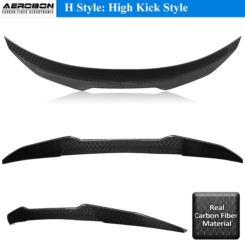 AeroBon Real Carbon Fiber Honeycomb Weave Trunk Spoiler Compatible with 2014-2024 Infiniti Q50 Q50S Spoiler (H Style) High Kick