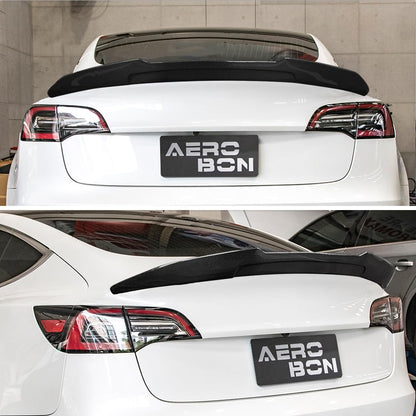 AeroBon Real Carbon Fiber Trunk Spoiler Compatible with 2017-2023 Tesla Model 3 Rear Spoiler (H Style) High Kick