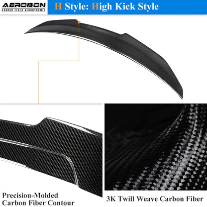 AeroBon Real Carbon Fiber Trunk Spoiler Compatible with 2020-2025 Nissan Sentra Rear Spoiler (H Style) High Kick