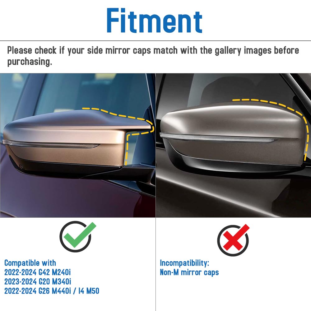AeroBon Dry Carbon Fiber Mirror Cap Overlays Compatible with 2022-2025 BMW G42 M240i, G20 M340i, G22 G23 G26 M440i, i4 M50 Mirror Caps (Add-On Style)