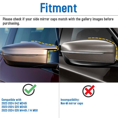 AeroBon Dry Carbon Fiber Mirror Cap Overlays Compatible with 2022-2025 BMW G42 M240i, G20 M340i, G22 G23 G26 M440i, i4 M50 Mirror Caps (Add-On Style)