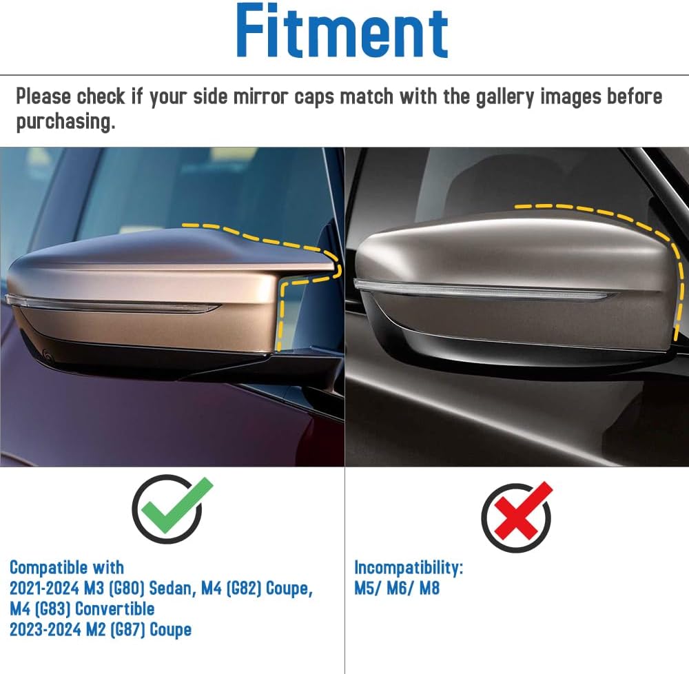 AeroBon Dry Carbon Fiber Mirror Cap Overlays Compatible with 2021-2025 BMW G80 M3 G82 G83 M4, 2023-2025 G87 M2 Mirror Caps (Add-On Style)