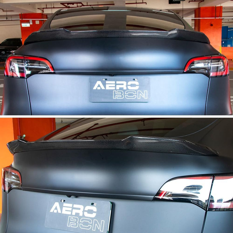 AeroBon Real Carbon Fiber Trunk Spoiler Compatible with 2020-2024 Tesla Model Y Spoiler (GC Style) Grand Curve