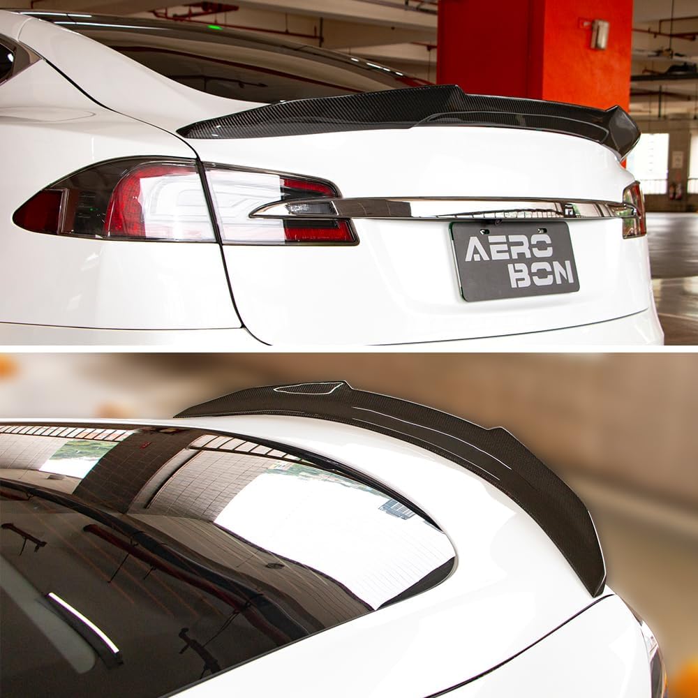 AeroBon Real Carbon Fiber Trunk Spoiler Compatible with 2012-2025 Tesla Model S Spoiler (H Style)
