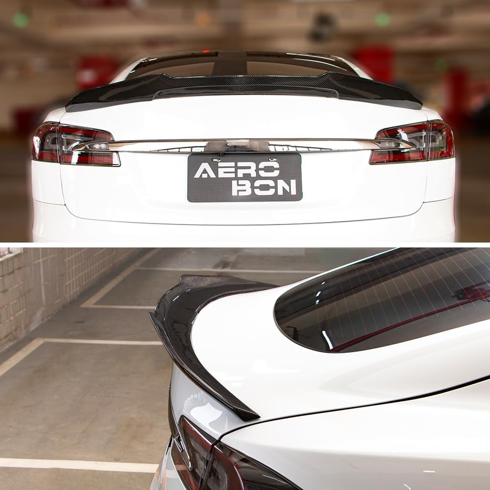 AeroBon Real Carbon Fiber Trunk Spoiler Compatible with 2012-2025 Tesla Model S Spoiler (H Style)