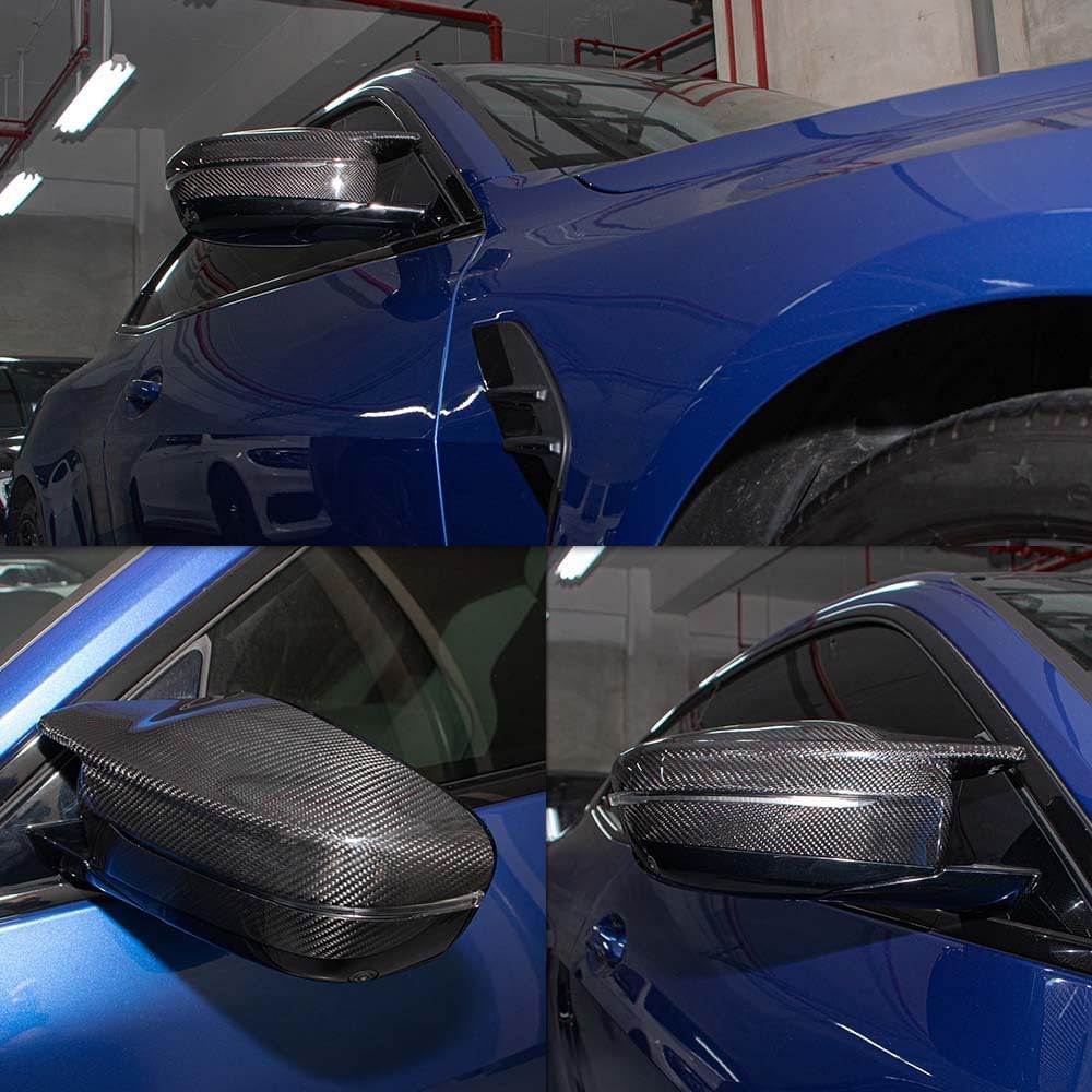AeroBon Dry Carbon Fiber Mirror Cap Overlays Compatible with 2021-2025 BMW G80 M3 G82 G83 M4, 2023-2025 G87 M2 Mirror Caps (Add-On Style)
