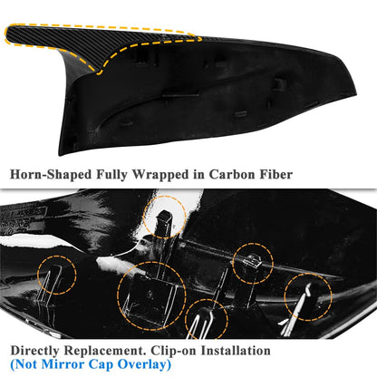 AeroBon Real Carbon Fiber Mirror Cover Compatible with Infiniti 2014-2024 Q50 Q50S Mirror Caps (Replacement Style)