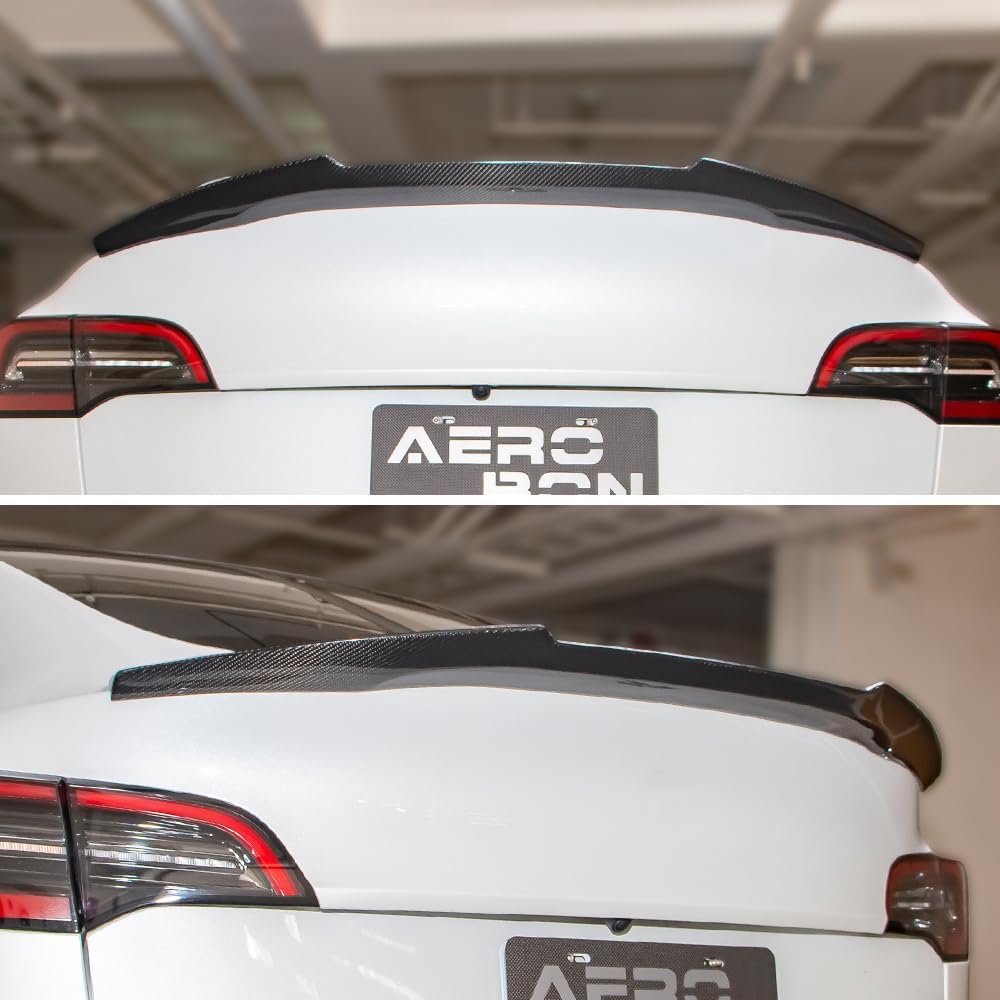 AeroBon Real Carbon Fiber Trunk Spoiler Compatible with 2020-2024 Tesla Model Y Rear Spoiler (MV Style) Motorsport Version