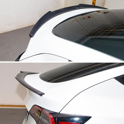 AeroBon Real Carbon Fiber Trunk Spoiler Compatible with 2020-2024 Tesla Model Y Rear Spoiler (MV Style) Motorsport Version