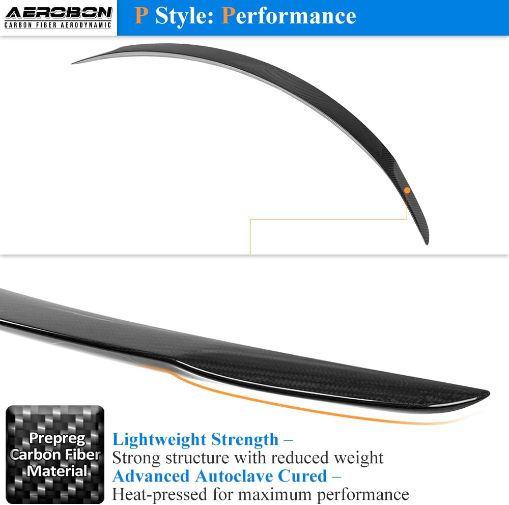 AeroBon Prepreg Dry Carbon Fiber Trunk Spoiler Compatible with 2025 2026 Tesla Model Y Juniper Rear Spoiler (Performance Style)