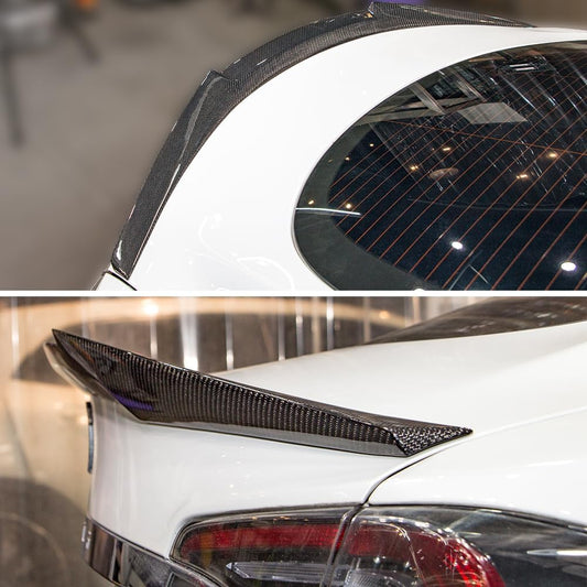 AeroBon Real Carbon Fiber Trunk Spoiler Compatible with 2012-2026 Tesla Model S Rear Spoiler (MV Style) Motorsport Version