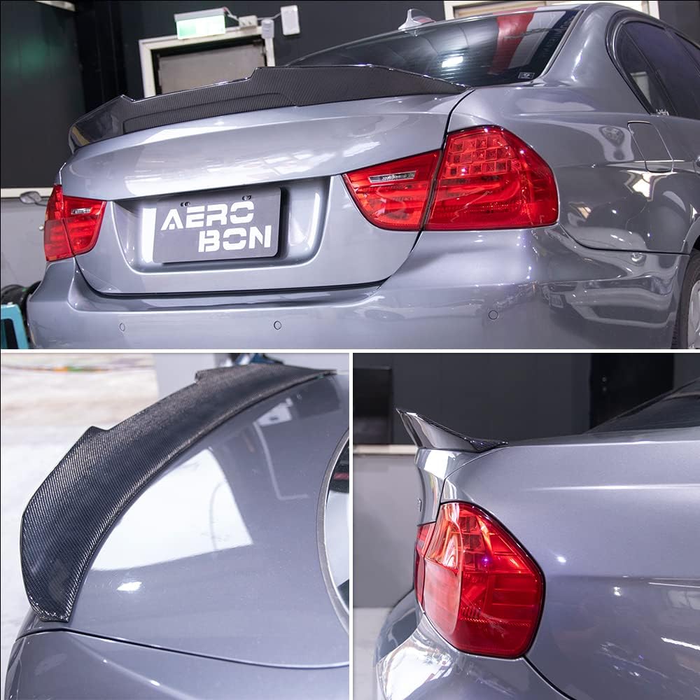AeroBon Real Carbon Fiber Trunk Spoiler Compatible with 2005-2012 BMW 3-Series E90 Sedan E90 M3 Sedan Spoiler (H Style)