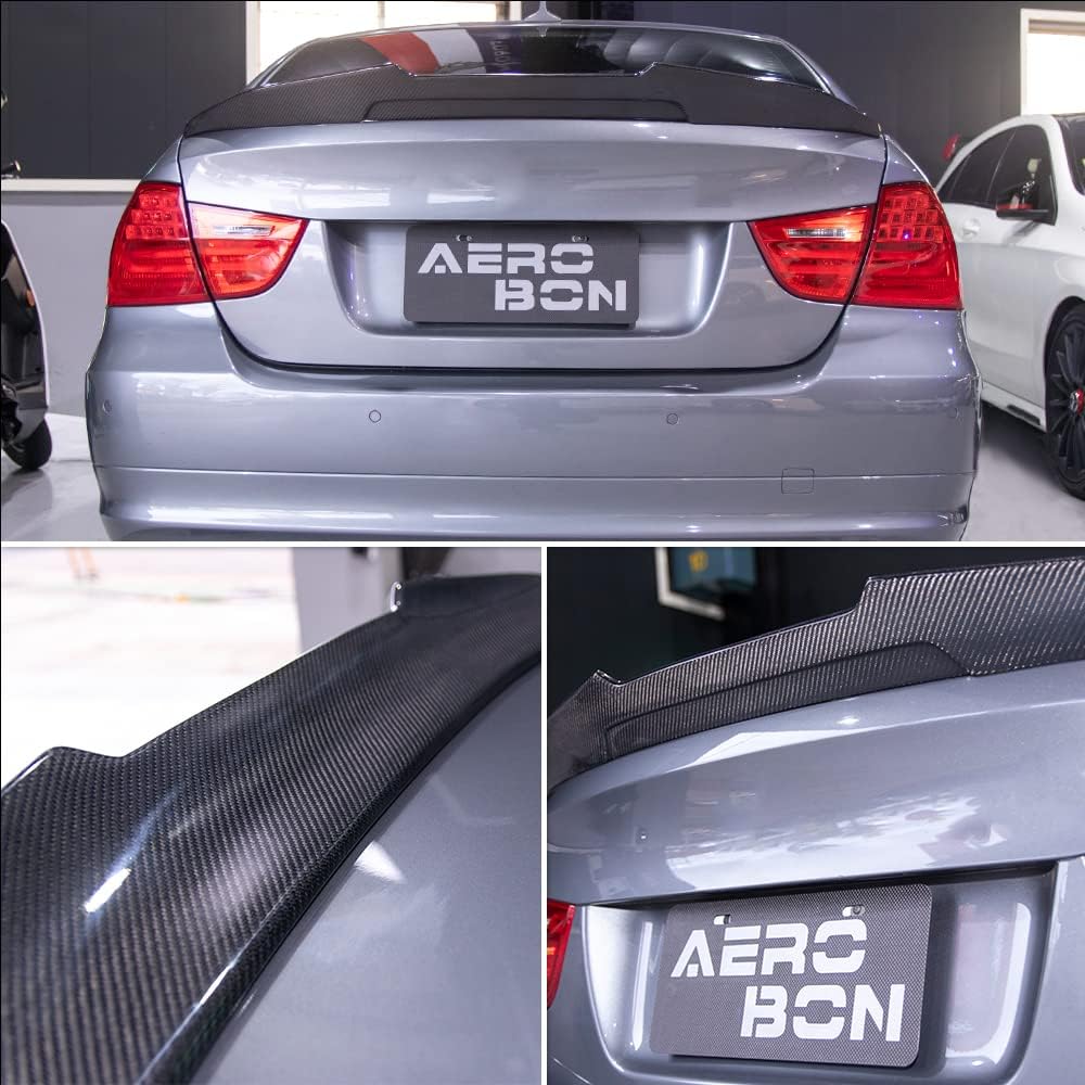 AeroBon Real Carbon Fiber Trunk Spoiler Compatible with 2005-2012 BMW 3-Series E90 Sedan E90 M3 Sedan Spoiler (H Style)